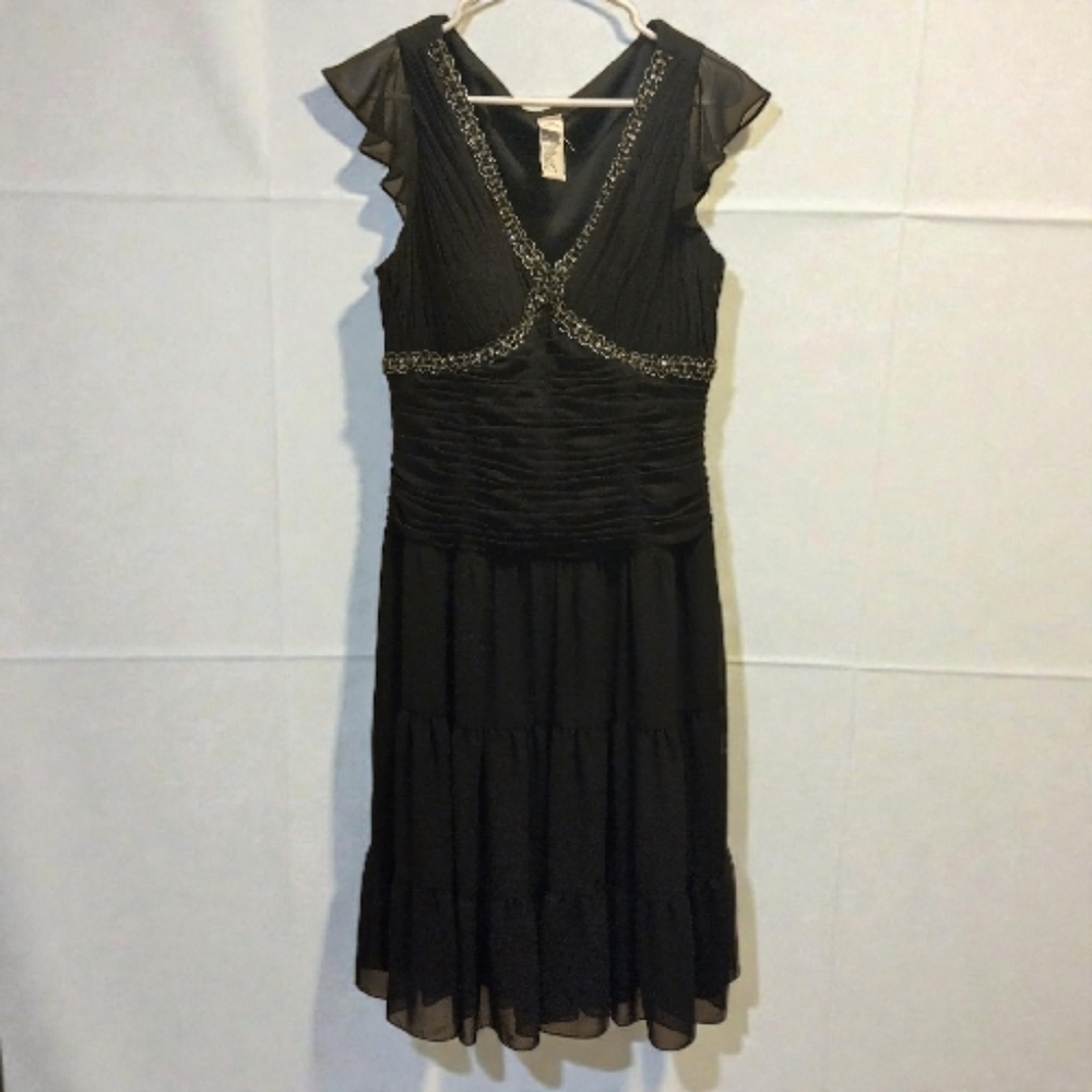 Signature by Sangria Black Midi Dress with Silver Accents
